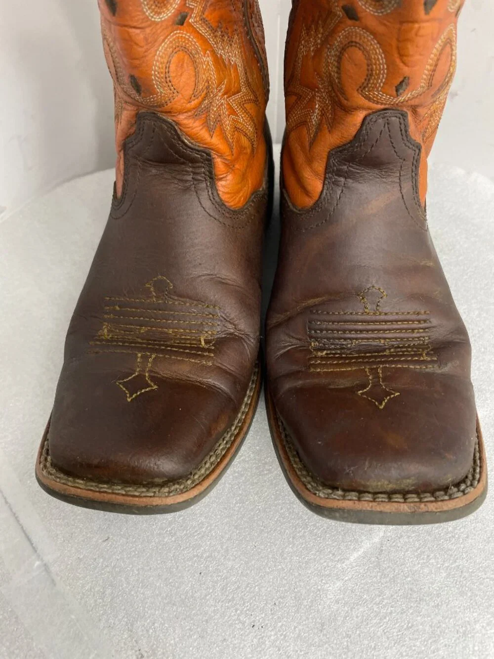 Ariat Tombstone Orange Western Cowboy Square Toe Boots Boys Kids Youth Size 3